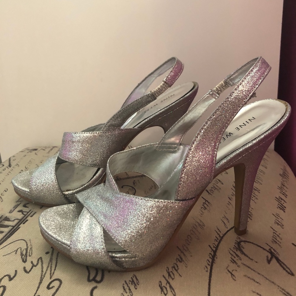 Nine West Glitter silver heels